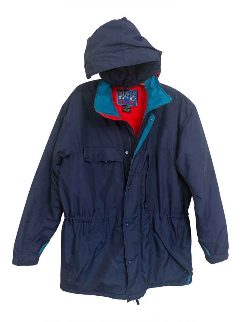 Black Ice Mens Insulated Hooded Parka Ski Winter Jacket Navy Blue Red Medium